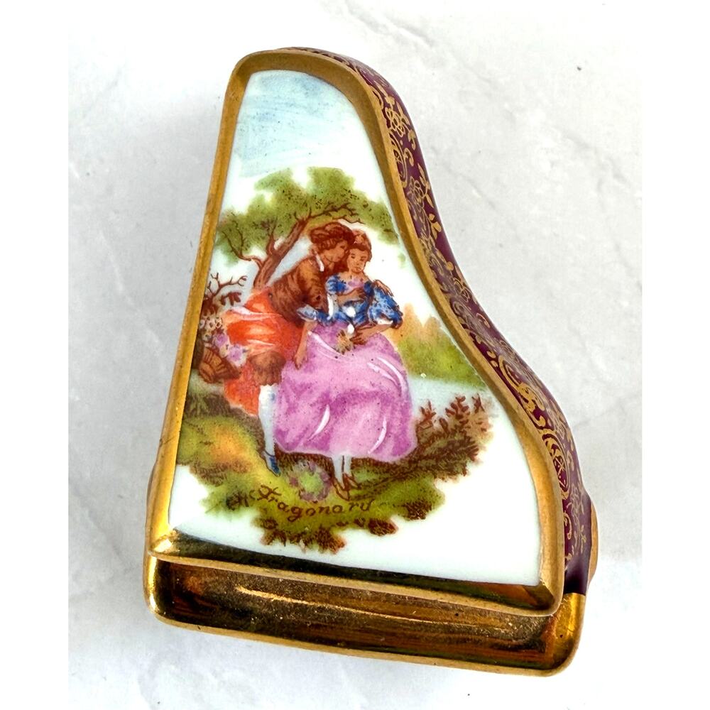 Vintage Limoges Porcelain Trinket Box, Courting Couple, Gilt French Porcelain